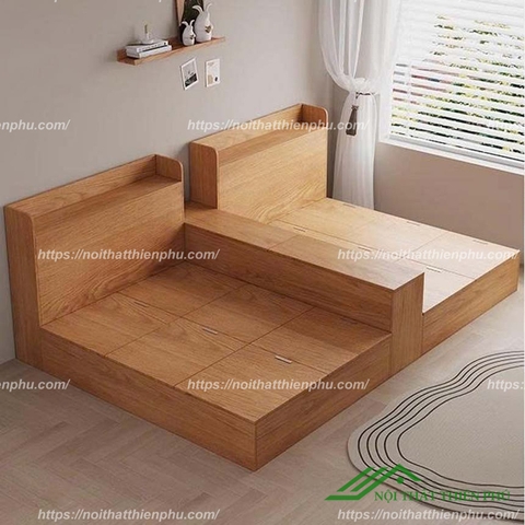 Giường gỗ đôi liền vách ngăn - GN 23