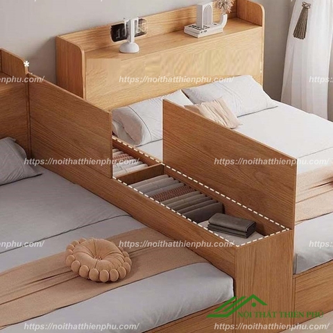 Giường gỗ đôi liền vách ngăn - GN 23
