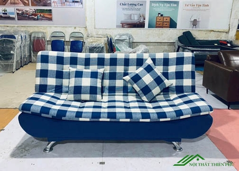 Sofa Giường Đệm Nỉ Xanh Caro Nổi Bật - SF 29