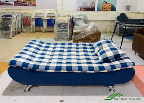 Sofa Giường Đệm Nỉ Xanh Caro Nổi Bật - SF 29