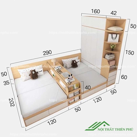 Giường đôi cho bé kèm tủ quần áo - GN 24