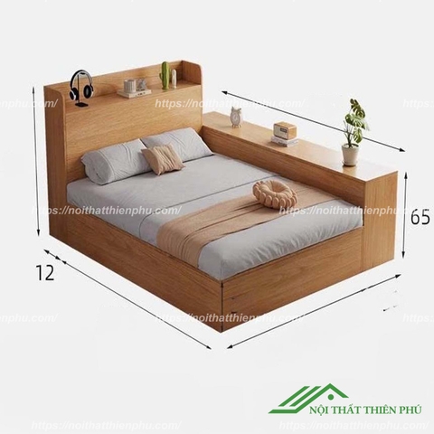 Giường gỗ đôi liền vách ngăn - GN 23