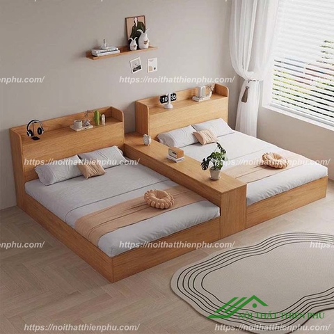 Giường gỗ đôi liền vách ngăn - GN 23