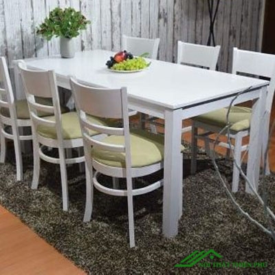 Bàn ăn cabin 6 ghế màu trắng - BA 09