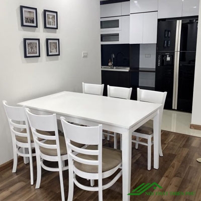 Bàn ăn cabin 6 ghế màu trắng - BA 09