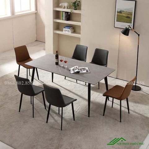 Bàn ăn gia đình chân sắt mặt đá - BA 86