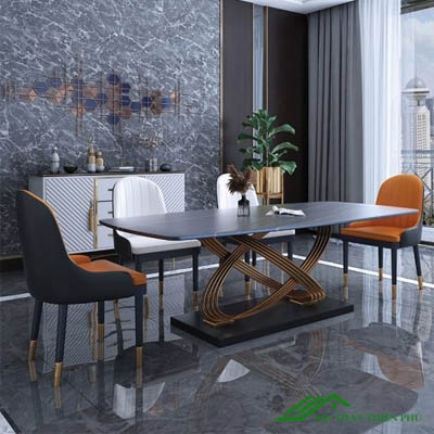 Bộ Bàn Ăn Mặt Đá Chân Inox Mạ Vàng Độc Đáo - BA 77