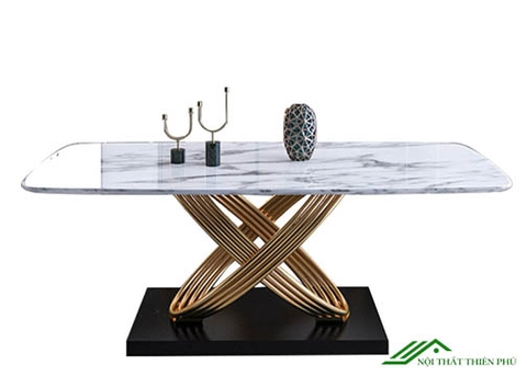 Bộ Bàn Ăn Mặt Đá Chân Inox Mạ Vàng Độc Đáo - BA 77