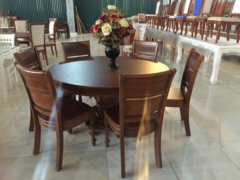 Bộ Bàn Ăn Tròn 6 Ghế Gỗ Tự Nhiên - BA 48