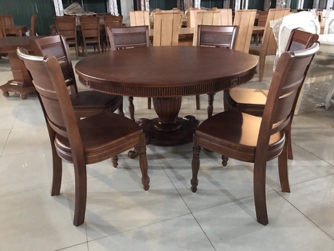 Bộ Bàn Ăn Tròn 6 Ghế Gỗ Tự Nhiên - BA 48