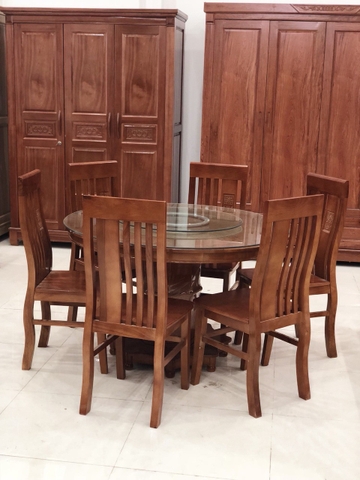 Bộ Bàn Ăn Tròn 6 Ghế Gỗ Tự Nhiên - BA 48