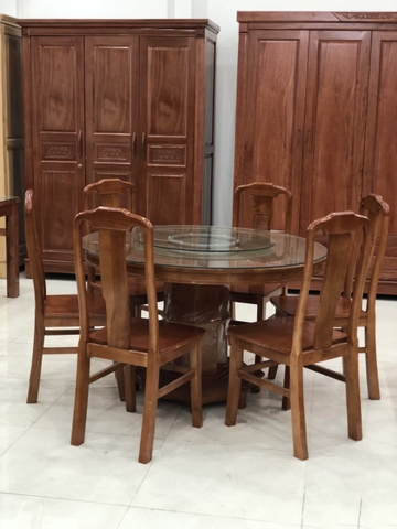 Bộ Bàn Ăn Tròn 6 Ghế Gỗ Tự Nhiên - BA 48