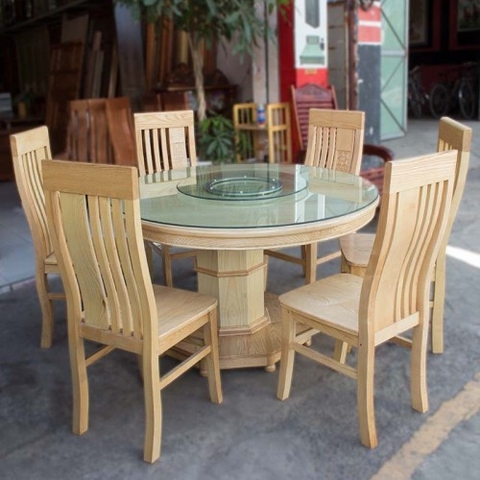 Bộ Bàn Ăn Tròn 6 Ghế Gỗ Tự Nhiên - BA 48