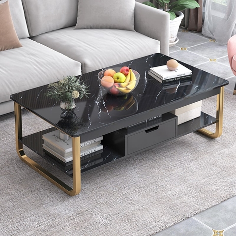 Bàn trà, Bàn sofa chữ nhật mặt đá 2 tầng - BT 78