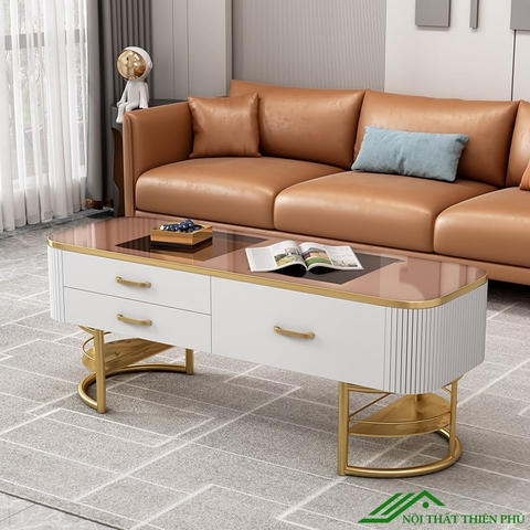 Bàn trà sofa cao cấp mặt đá chân mạ vàng - BT 77