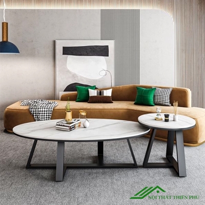 Bàn trà sofa mặt đá hình elip giá rẻ - BT 64