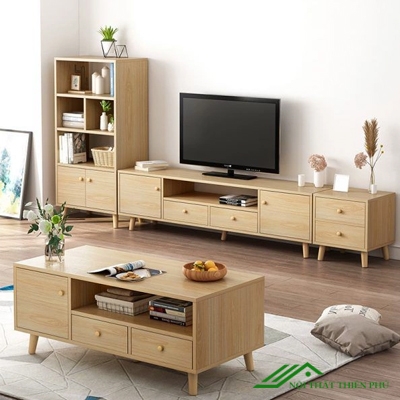 Bàn trà sofa melamine chân sồi đẹp - BT 65