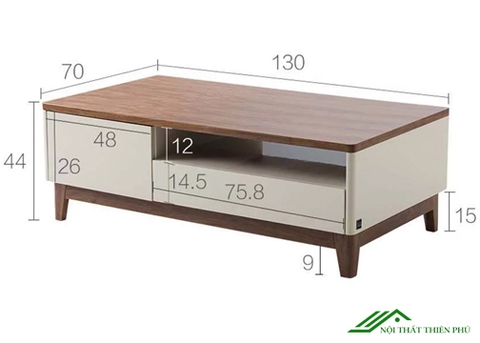Bàn trà gỗ mdf hiện đại, tiện dụng 3 ngăn - BT 26