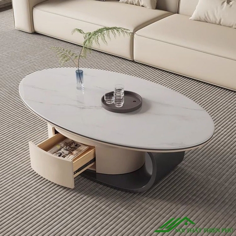 Bàn trà hình elip mặt đá tinh tế - BT 80