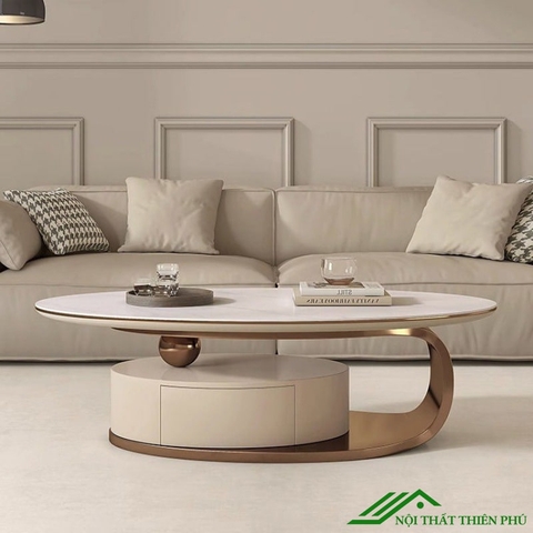 Bàn trà hình elip mặt đá tinh tế - BT 80