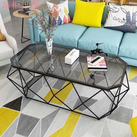 Bàn trà mặt kính chân sắt hiện đại - BT 04