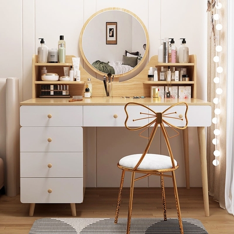 Bàn trang điểm gỗ MDF có đèn led cảm ứng hiện đại - TD 50