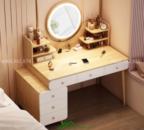 Bàn trang điểm gỗ MDF có đèn led cảm ứng hiện đại - TD 50