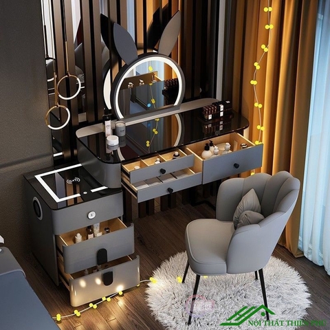 Bàn trang điểm mặt kính gương gấu thỏ mới đẹp - TD 42