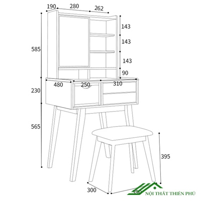 Bàn trang điểm nhỏ gọn nhiều kệ để đồ - TD 28