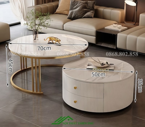 Bàn tròn sofa đôi mặt đá phòng khách - BT 91