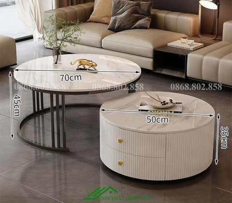 Bàn tròn sofa đôi mặt đá phòng khách - BT 91