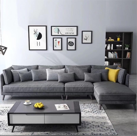 Sofa Góc Gỗ Tự Nhiên Bọc Nỉ Giá Rẻ - SF 15