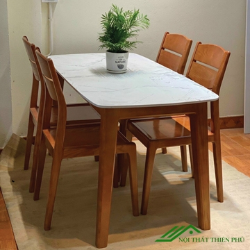 Bộ bàn ăn 4 ghế gỗ sồi mặt đá sang trọng - BA 39