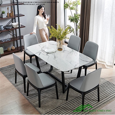 Bộ bàn ăn Grace mặt đá 4 ghế 1m4 - BA 18