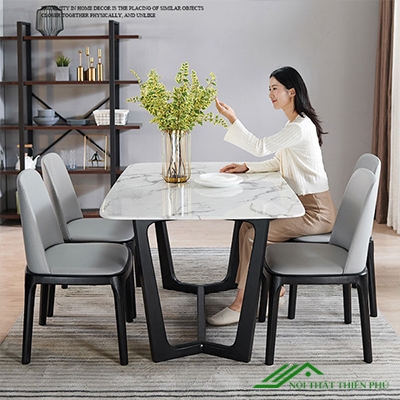 Bộ bàn ăn Grace mặt đá 4 ghế 1m4 - BA 18
