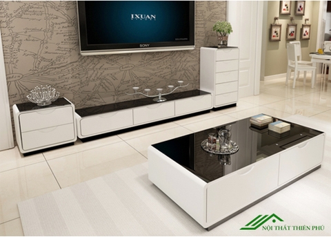 Bàn trà mặt kính sofa hộp 2 ngăn kéo - BT 11