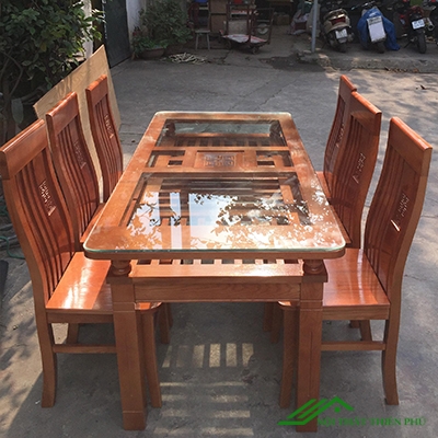 Bàn ăn 6 ghế gỗ sồi nga màu cánh gián - BA 04