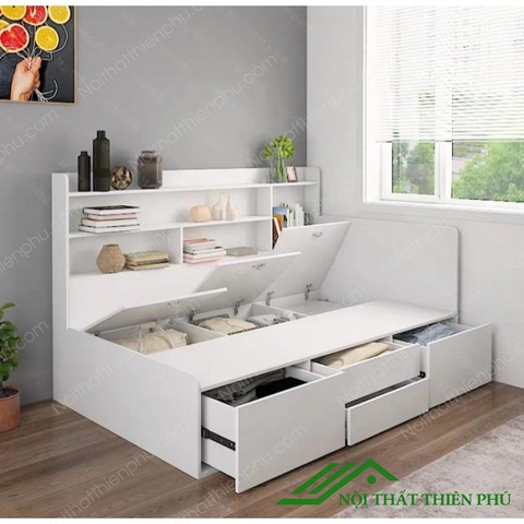 Giường ngủ kèm kệ trang trí và ngăn kéo - GN 03