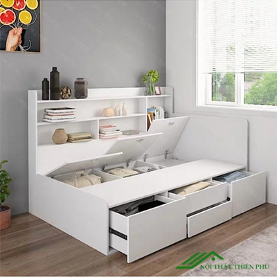 Giường Ngủ Hiện Đại Có Phản Lật, Kệ Trang trí và Ngăn Kéo 1m6 - GN 68
