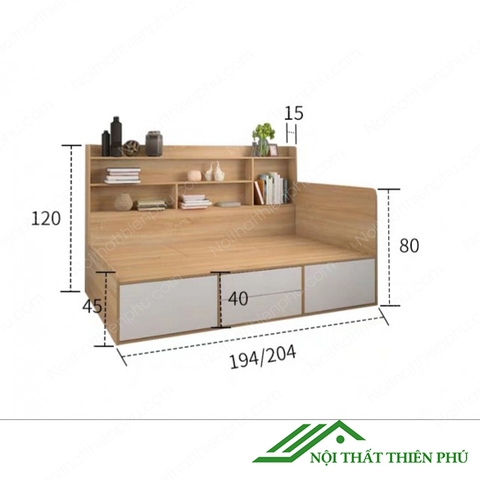 Giường ngủ kèm kệ trang trí và ngăn kéo - GN 03