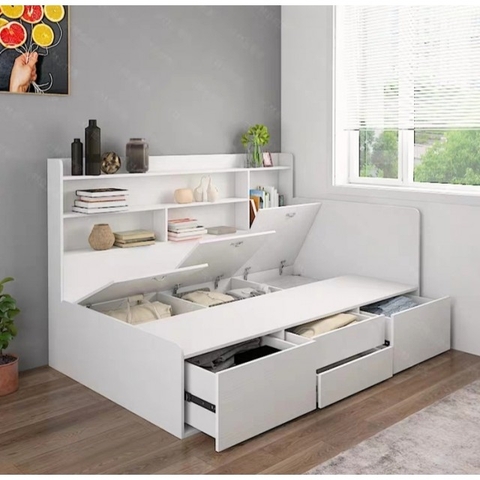 Giường Ngủ Hiện Đại Có Phản Lật, Kệ Trang trí và Ngăn Kéo 1m6 - GN 68