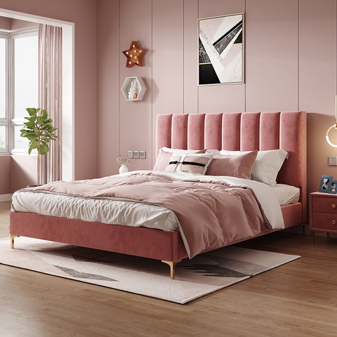 Giường ngủ bọc nệm nỉ hiện đại 1m6  - BD 12