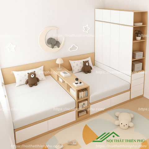 Giường đôi cho bé kèm tủ quần áo - GN 24