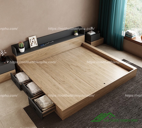 Giường ngủ gỗ hiện đại thiết kế kiểu nhật đẹp - GN 46