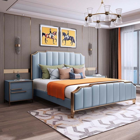 Giường Ngủ Bọc Đệm Mạ Viền Vàng Hiện Đại - BD 13