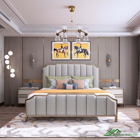 Giường Ngủ Bọc Đệm Mạ Viền Vàng Hiện Đại - BD 13