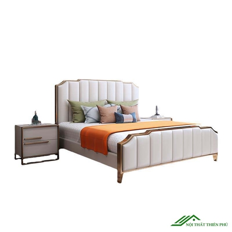 Giường Ngủ Bọc Đệm Mạ Viền Vàng Hiện Đại - BD 13