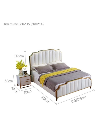 Giường Ngủ Bọc Đệm Mạ Viền Vàng Hiện Đại - BD 13