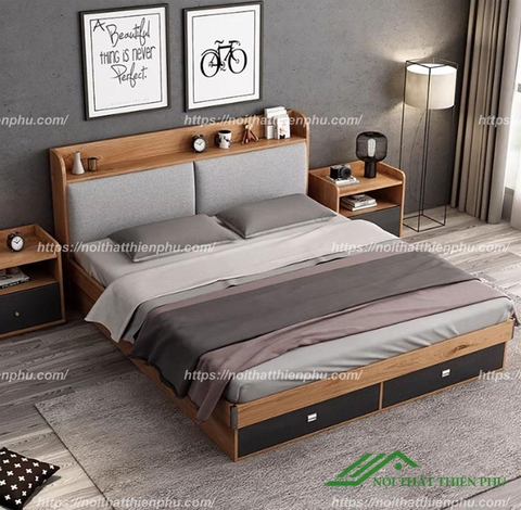 Giường ngủ nhỏ gỗ bọc đệm Bắc Âu - GN 27