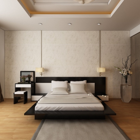 Bộ Giường Gỗ Đẹp Kiểu Nhật Đầu Tràn 1m6 - GN 59